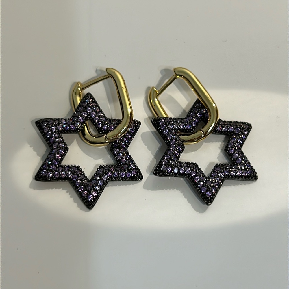 Gold and lilac/ purple star earrings